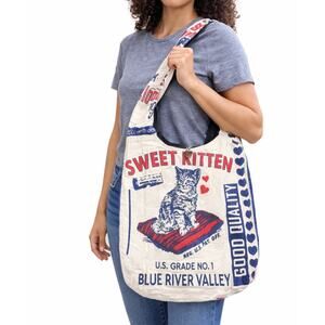 Sweet Kitten Flour Sack Purse Bag Cotton Tote Vintage Look Feed Sack Cross Body